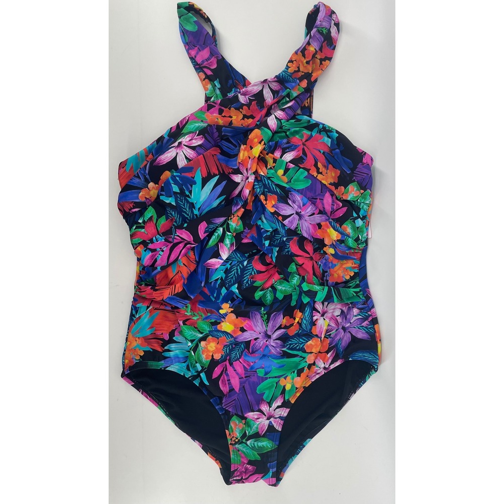 Swimsuits For All One Piece Sz 18 Multicolor Floral Twist High Neck Swimsuit NWT